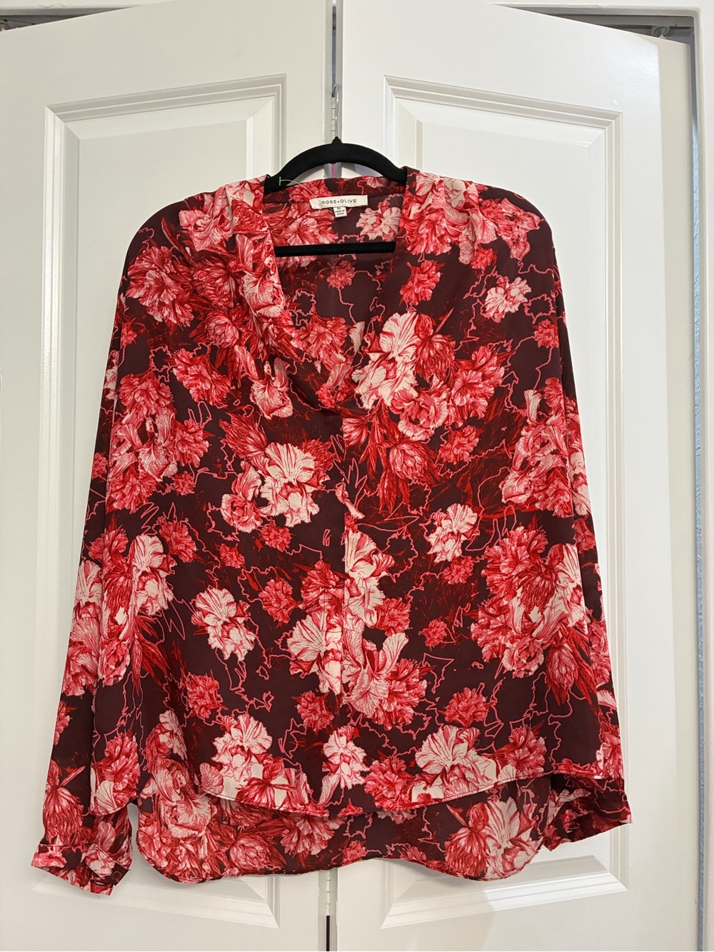 Rose & Olive Red Floral V-Neck Blouse